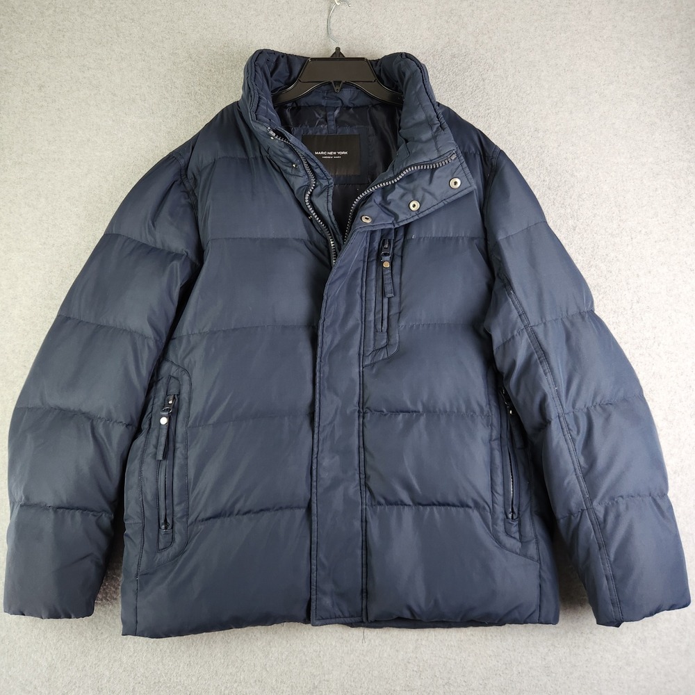 Marc New‎ York Puffer Jacket Mens Medium Navy Blue Down Fill Quilted Winter Coat